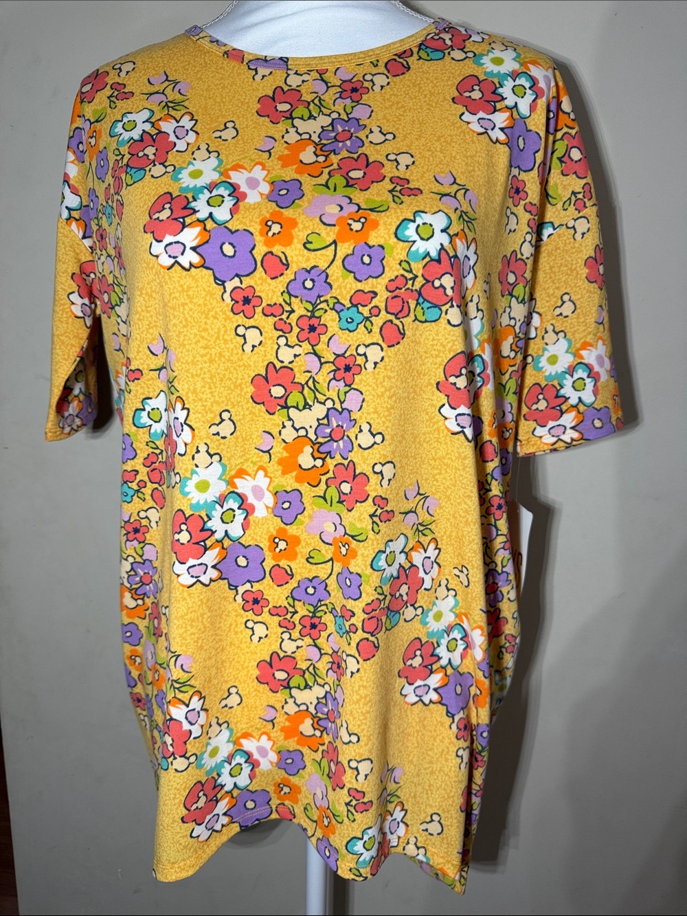 LuLaRoe Disney Irma Yellow Floral Tunic Top size XXS